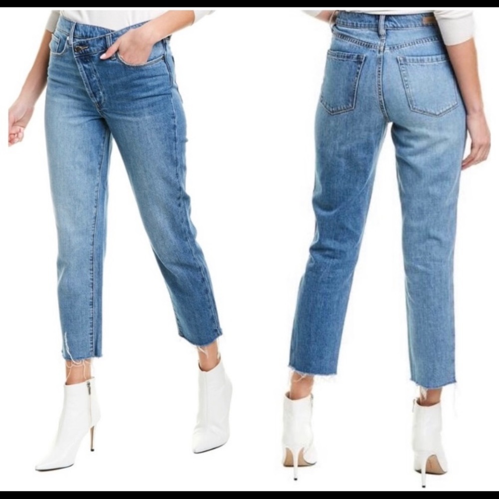 BlankNYC Asymmetric Two-tone Madison Cropped Straight-leg Jeans In Showstopper
